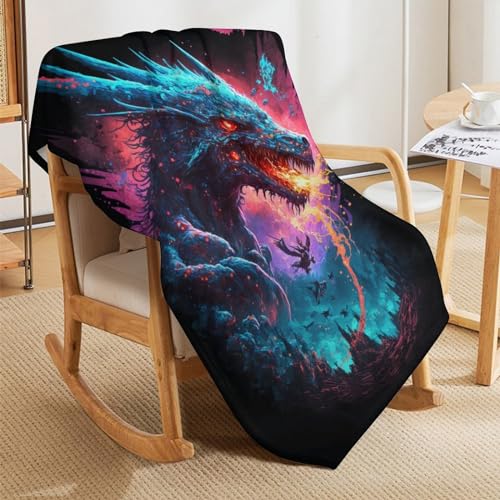 Couverture dragon en flannel douce 100x130 cm pour lit