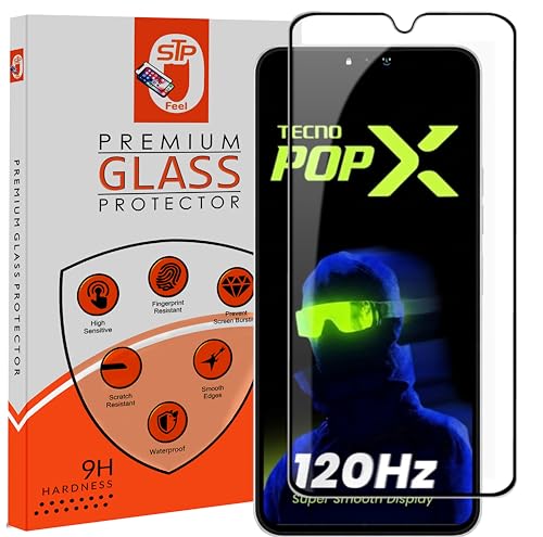 Image of STP FEEL Premium Tempered Glass Screen Protector Guard Compatible For Tecno Pop X 5G (6.75 Inch, Pack of 1) | Edge to Edge Coverage With Easy to installation kit for Smartphone