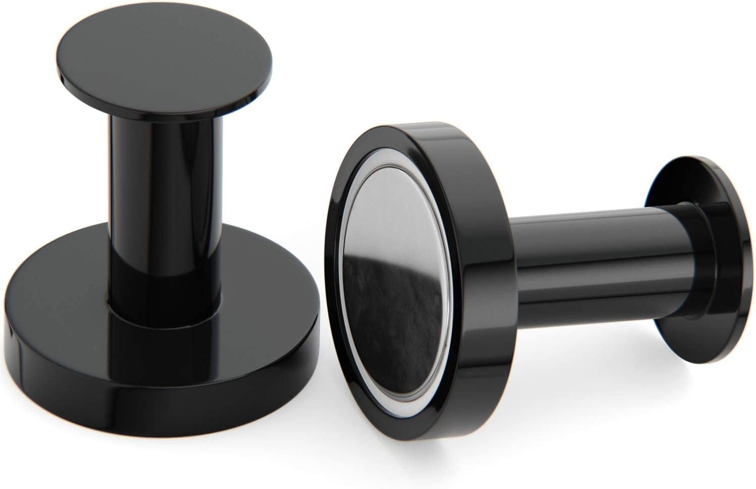 MAKINGTEC Set of 2 Strong Magnetic Hooks for Hanging Coats and Bags Magnet Hooks Heavy Duty Magnets Neodymium 52 Rare Earth Magnets Push Pin Style Magnet Hook for Refrigerator Locker, black