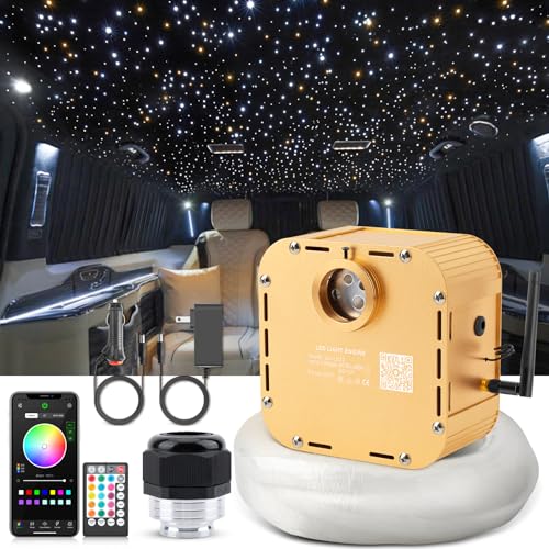 SUNKENET 32W Twinkle Starlight Headliner Kit, 1000pcs*0.03in*13.1ft LED Fiber Optic Lights Kit, Star Ceiling Light+10 Crystals+Adapter+Car Use Plug for Car Roof/Home with APP/Remote/Music Mode