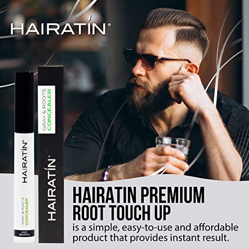 Hairatin Premium Root Touch Up | Cover Up Gray Hairs & Roots | Works Instantly & Water Resistant | Thicker Looking Hairlines Between Salon Trips | Root Concealer Without Salon Spray – Medium Brown #TOP1