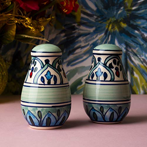 Image of HS HINDUSTANI SAUDAGAR Mehrab Salt and Pepper Ceramic Salt Shaker dispensers Set of 2(130ml Each) Spice Container & Sprinkler for Dinning Table Kitchen Ideal for Home Daily use and Gifting.