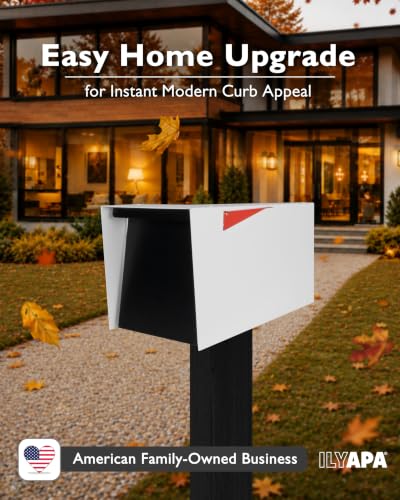 Image of Ilyapa Large Modern Mailbox for Outside - White & Black - Post Mount