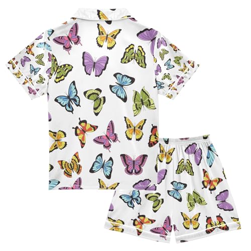 senya Floral Butterflies and Flowers Satin Summer Pajama Sets Silk Short Sleeve Button Down Sleepwear2