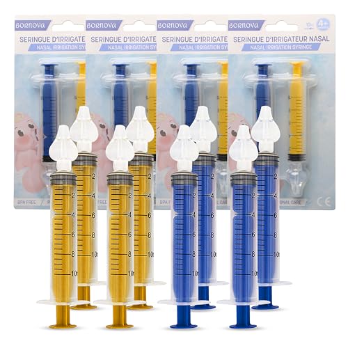 8 Jeringas (4 amarillas + 4 azules) - Jeringa Lavado Nasal Bebé, Aspirador Nasal para Bebé, Jeringuilla Lavado Nasal, Lavado Nasal y Saca Mocos para Bebés - BORNOVA