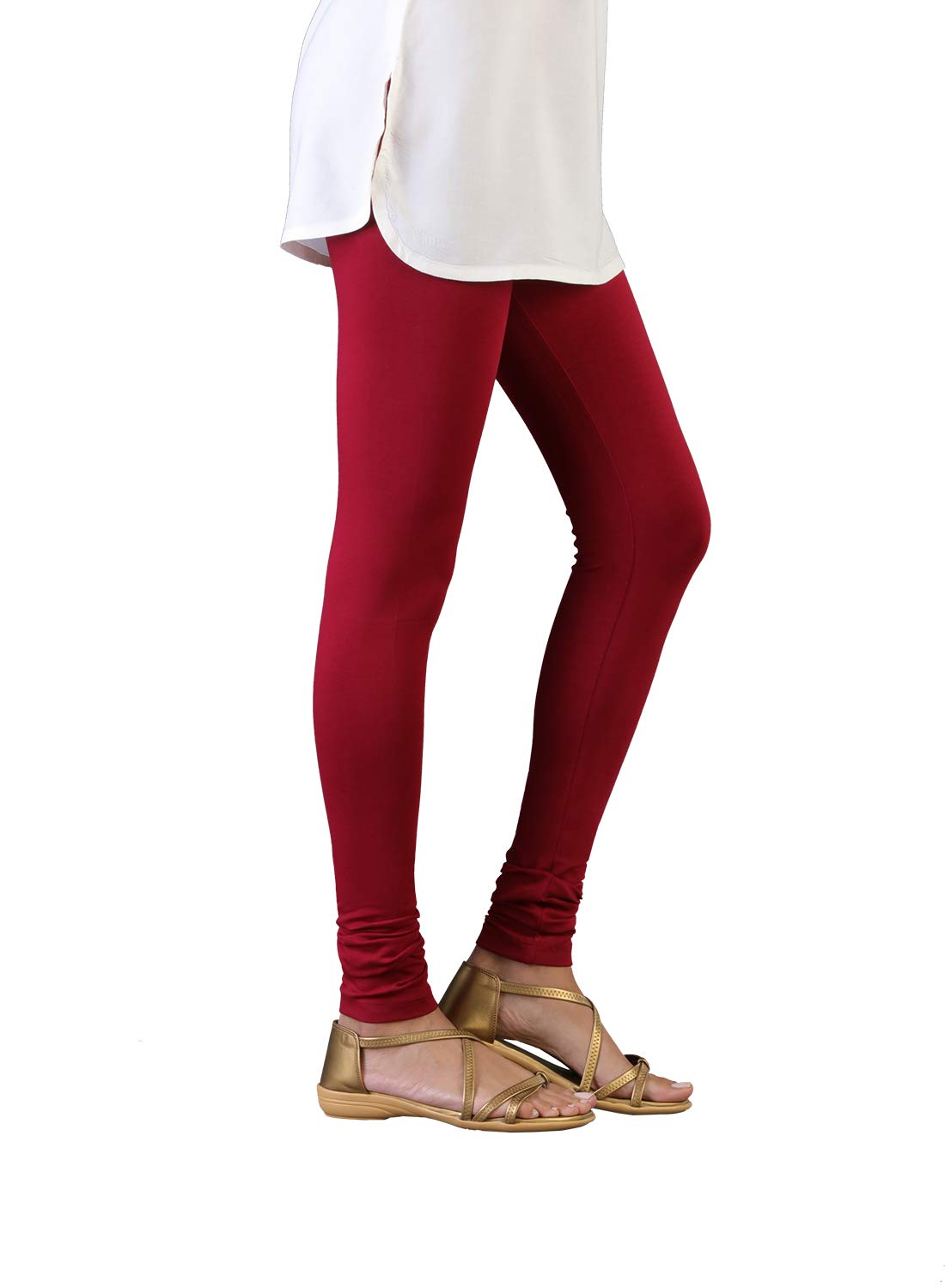 TWIN BIRDS Tailored Cut & Classic Fit Super Stretchable Mehandi Maroon Coloured Cotton Elastane Fabric Churidar Leggings for Women - (XL) - Image 3 thumbnail
