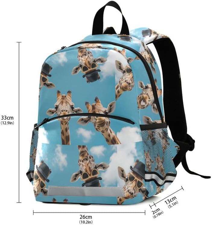 QUGRL Cute Giraffes Funny Toddler Backpack for Boys Girls Kids School Backpack with Chest Strap Leash Preschool Schoolbag Nursery Kindergarten Bag for Daycare Travel Hiking School