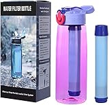 EJEAS Water Filter Bottles with 2 Replaceable 2-Stage Integrated Filter Straw and Compass for Hiking, Camping, Backpacking and Travel, Leak-Proof, 22 Oz(Purple)