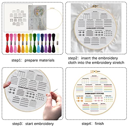 Image of INFUNLY 4 Set Stitches Embroidery Kit for Adults Elephant Cross Stitch Kits for Beginners Stamped Embroidery Kit with Instructions, 2 Embroidery Hoops, Needles, Threads for DIY Craft