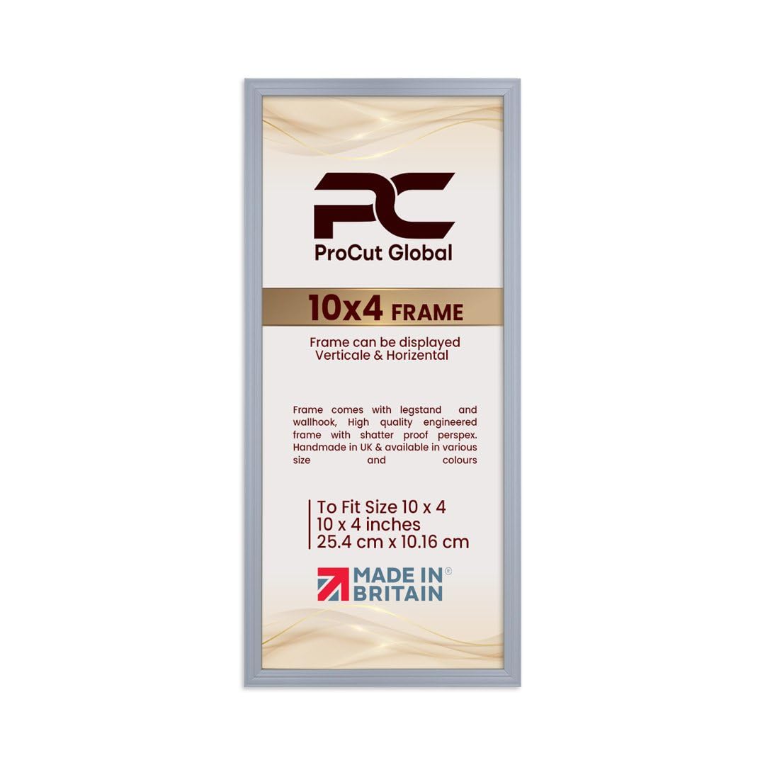 Procut Global 10X4 Light Grey Picture Frames - Classic Wooden Photo Frame with Shatterproof Perspex for Wall or Tabletop - Perfect for Posters, Certificates & Prints - Sizes & Colors Available