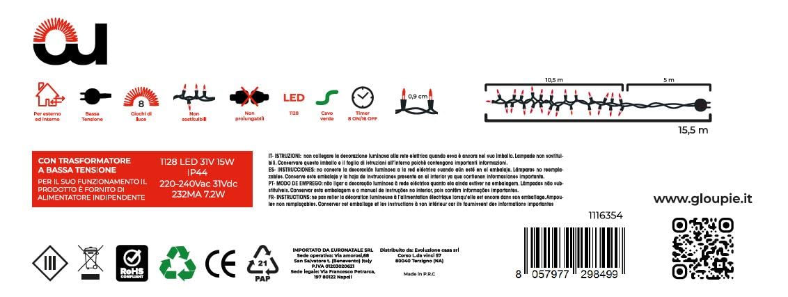 Luci di Natale Luci Di Natale Cluster da 15,5 MT con 1128 led bianco Caldo,Cavo Verde con Timer e Memoria, 8 Effetti di Luce, Impermeabili IP44