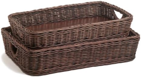 The Basket Lady Wicker Serving Tray, Medium, 21 in L x 13 in W x 4 in H, Antique Walnut Brown