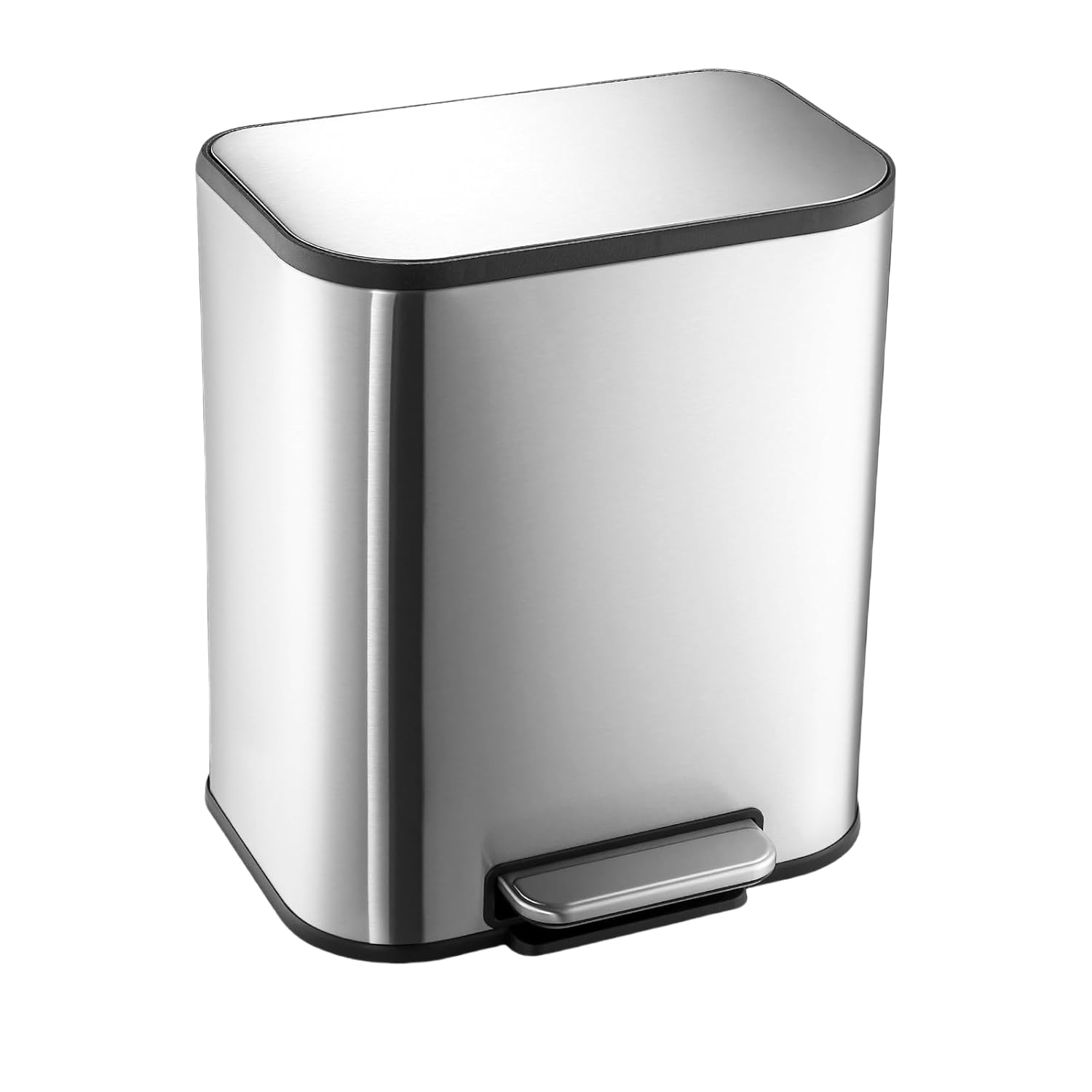 Stainless Steel Trash Can, 5.3 Gallon with Lid, Step-On Pedal and Inner Bucket, Rectangular for Kitchen, Office, Living Room (20 L)