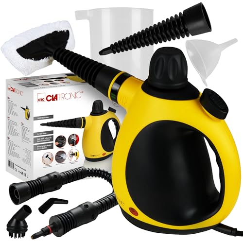 Clatronic® Dampfreiniger | gegen Fett, Schmutz und Verunreinigungen | Dampfreiniger Polstermöbel | ohne Chemikalien | Steam Cleaner für Auto, Küche, Bad | Dampfreiniger Handgerät | 5m Kabel | DR 3653