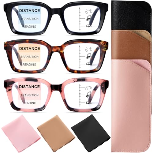 GGSTDDUP 3 Pack Progressive Multifocus Reading Glasses, Mens Blue Light Blocking Glasses with Spring...