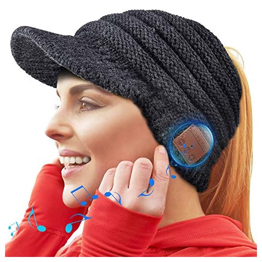 WINONLY Bluetooth Beanie Hat, Upgraded Bluetooth 5.0 Beanie Hat Gift for Women, Wireless Headphone Ponytail Beanie Music Hat (Beanie) Black