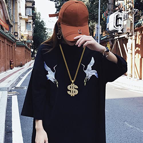 Riuziyi Gold Plated Chain With Crystal Dollar Sign Pendant Necklace, Hip Hop Chain Money Charm Necklace For Men 31.5 Inch #TOP2