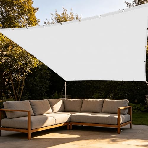 Toldo Vela de Sombra 4 x 6.5 m con Ojales y Cuerdas de Fijación Vela de Sombra Resistente para Exteriores, Pergola, Patio, Jardín, Terrazas, Blanco