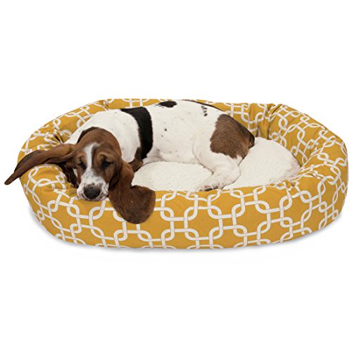 Image of Majestic Pet 32 Inch Links Sherpa Calming Dog Bed Washable - Cozy Soft Round Dog Bed with Spine for Head Support - Fluffy Donut Dog Bed 32x23x7 (inch) - Round Pet Bed Medium - YELLOW