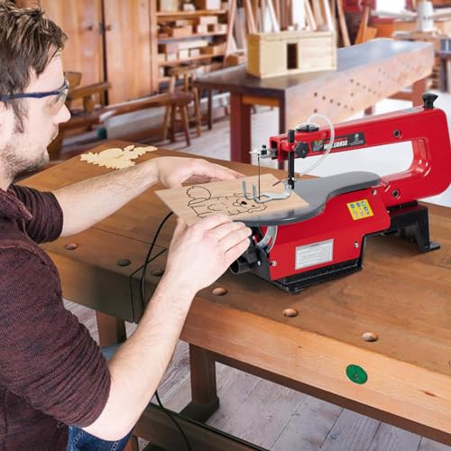 16-Inch Variable Speed Scroll Saw With Extra-Large Adjustable Tilting Work Table - Perfect for Woodworking