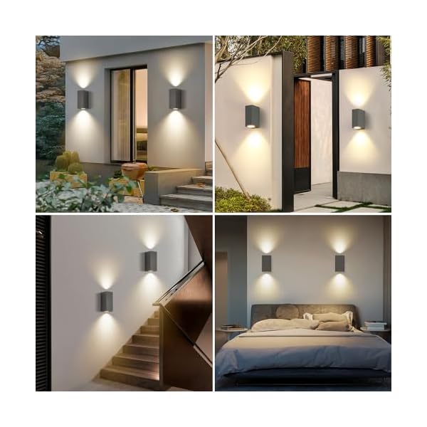 Wandleuchte Aussen Innen 2 Stück, IP65 Wasserdichte 10W Warmweiß 3000K Aluminium Eckig Außen Wandlampe Außenlampe mit GU10 Glühbirnen Außenleuchte für Garten Front Badezimmer Veranda Garage Anthrazit – Bild 8