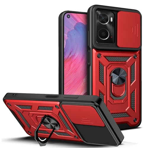 BORYA Funda para OPPO A76 4G / OPPO A36 4G, Antigolpes PC+TPU Silicona Carcasa, Anticaída Premium Estuche. Caso con Soporte Magnético Anillo y Cámara Cubierta Deslizante. Rojo