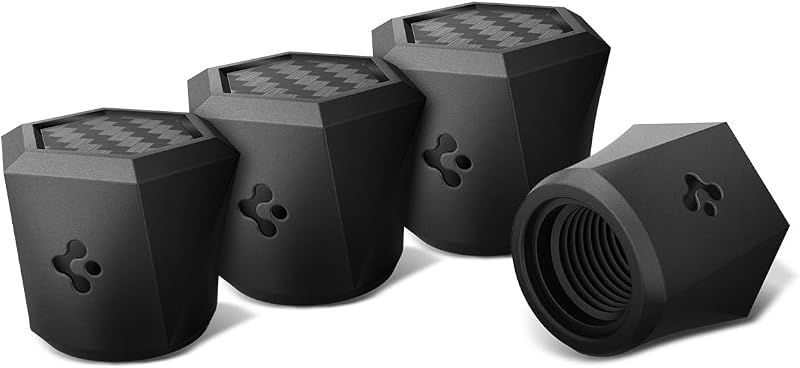 Spigen Magnetic Car Tire Valve Caps in Carbon Black - 4 Pack | [Never Lose, Fade Resistant] for Schrader Valve Stem Caps
