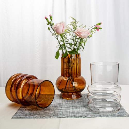 Hollyone 18cm Brown Glass Vase for Flowers Modern Glass Vase for Home Decor Wedding, Party, Table, Centerpiece, Shelf - Image 3