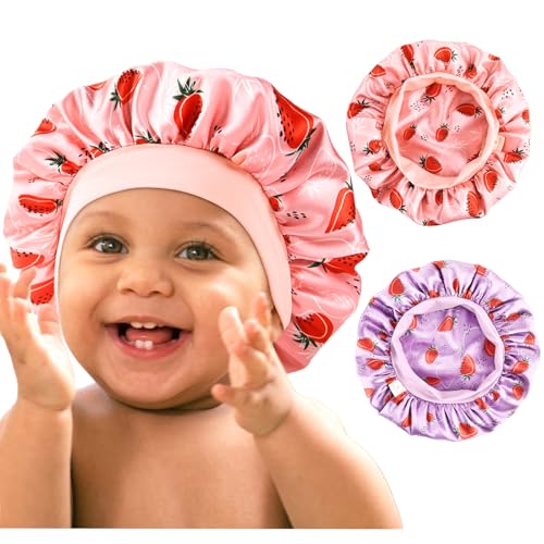 Image of YANIBEST 2 Pcs Baby Satin Bonnet for Sleeping Kids Double Layer Sleeping Caps for Toddler Silk Bonnet Elastic Wide Band