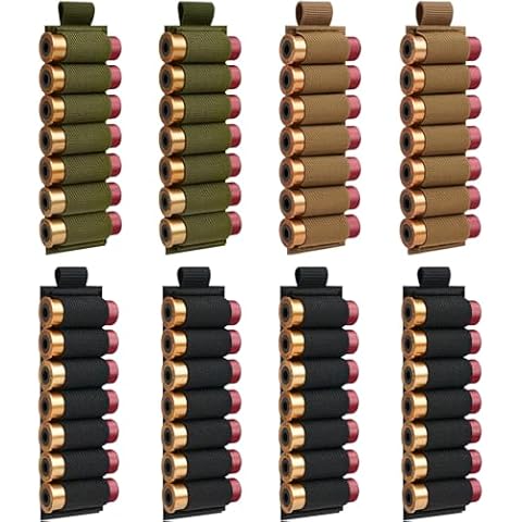 8 Packs 7 Rounds Shell Card Holder | Buttstock Shell Holder | 12/20 Ga Side Saddle Shell Carrier for Rifle Shotgun Cartridge | with Molle Utility Pouch Hook and Loop Cover