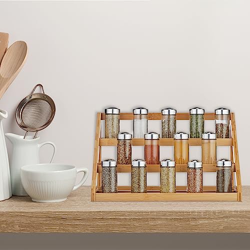 Relaxdays Portaspezie da Appoggio, Organizer Cucina, 3 Gradini per Spezie, 23x25,5x15,5 cm, Spice Rack, Bambù, Naturale - immagine 6