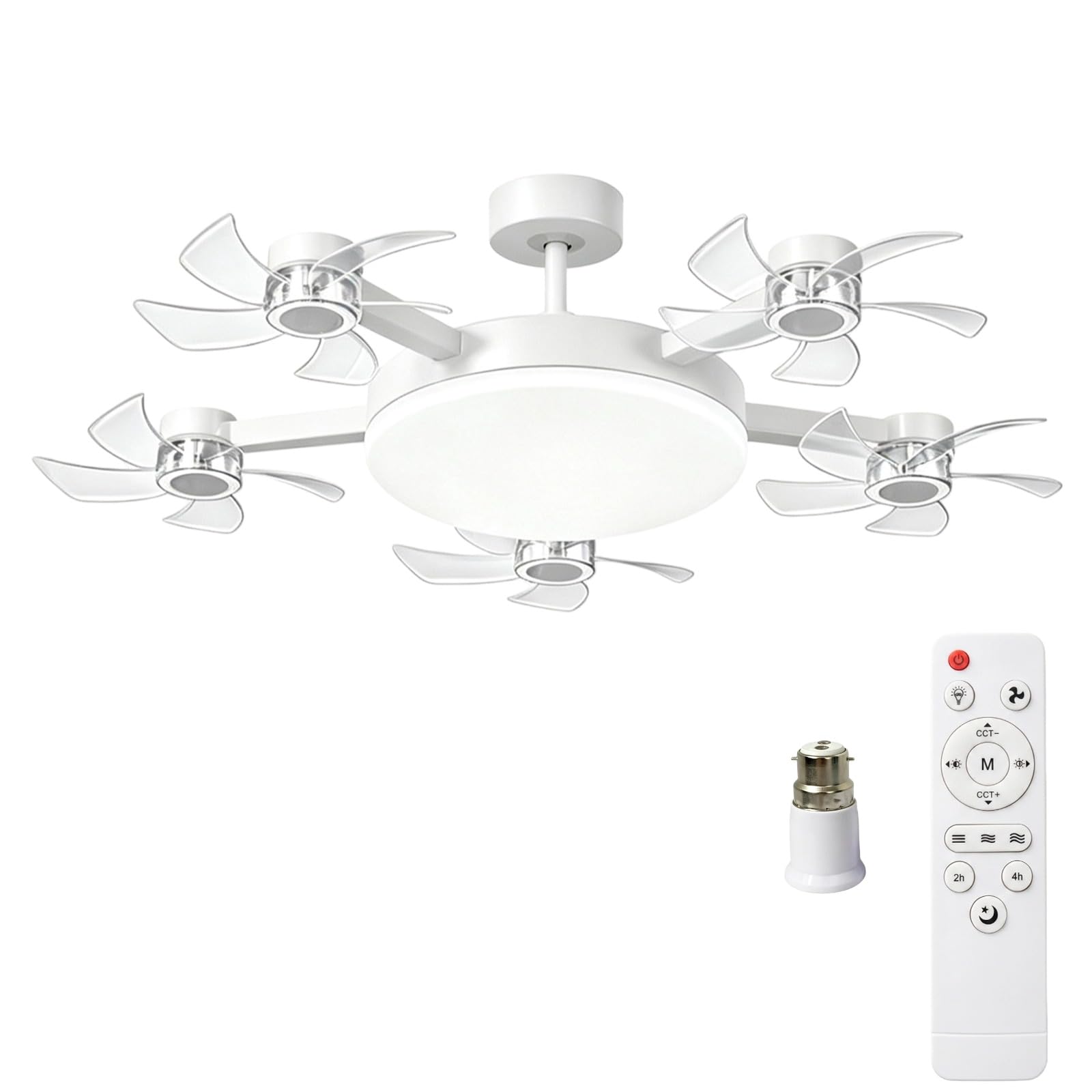Drone Shaped Fan with Lights and Remote, 5 Heads Socket Ceiling Fan (White)