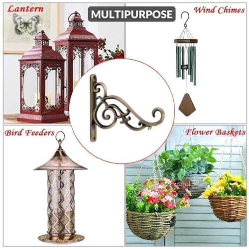 Image of GHAR DWAR Metal Wall Hook Hanging Plant Bracket Decorative Straight Plant Hanger for Pots, Bird Feeders, Planters, Lanterns, Macrame, Wind Chimes Indoor Outdoor (Pack of 2, Brass Antique)