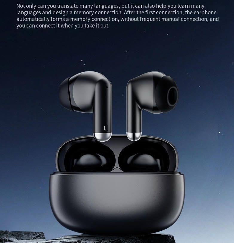 Wireless Translation Earbuds Bluetooth Headphones with HiFi Stereo Sound,Built-in ENC Noise Cancelling Mic,Deep Bass Stereo Bluetooth Earphones for Phone Laptop Running Workout,Black