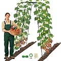 7Ft Adjustable Garden Arch Trellis for Climbing Plants Outdoor, Heavy Duty Rustproof Stainless Steel Cucumber Trellis for Raised Beds, Tall Metal Plant Support for Tomato, Squash, Beans, Flowers