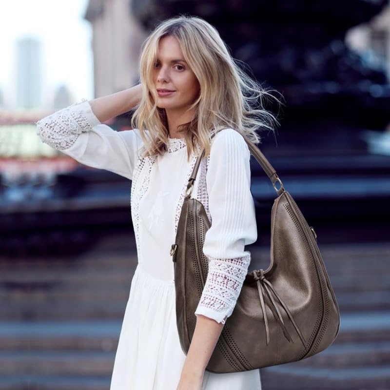 Bolso Hobo de cuero genuino para mujer miniatura 2