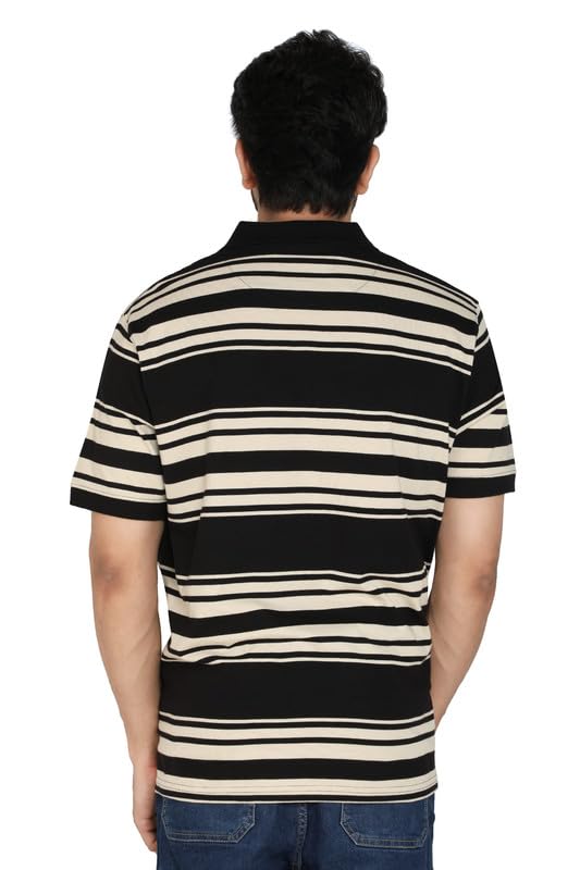 Image of Particle Men's Plus Size Big Size Cotton Polo Collar T-Shirt | Relaxed Fit Striped Half Sleeve | 100% Cotton 210 GSM | Smart Casual | Sizes 2XL-6XL | Breathable Summer Wear