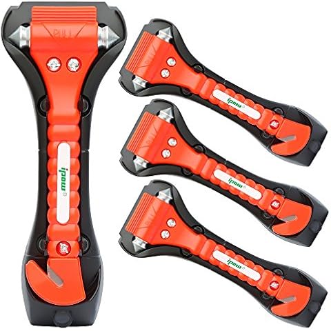 IPOW 4 Pack Car Window Breaker Seatbelt Cutter, Heavy Carbon Steel Glass Breaker Car Safety Hammer Emergency Escape Tool, Auto Rescue Life Saving Survival Kit for Car, Office, Home Cover