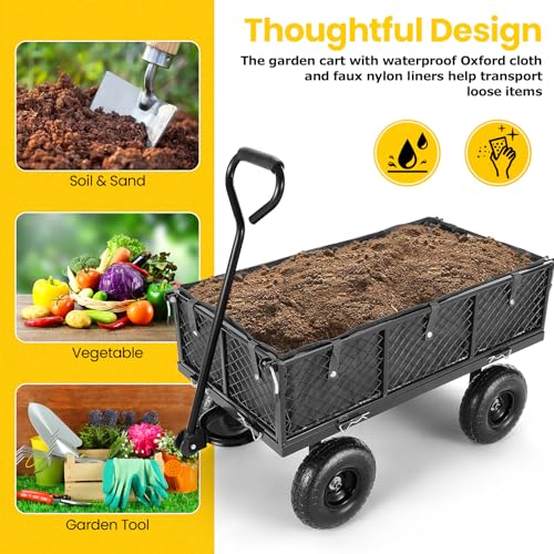 Homdox Steel Garden Cart 880 lbs Capacity Heavy Duty Garden Wagons,with Removable Steel Mesh Sides to Convert into Flatbed,Utility Metal Wagon w/ 180°Rotating Handle and 2 Tags Recyclable