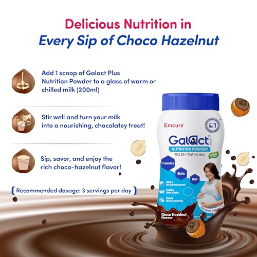 Image of Galact Plus Nutrition Powder for Pregnant Women 400g | 25 Vital Nutrients | Prenatal Supplement with DHA for Brain Development, Biotin, Prebiotics & Folic Acid | Healthy Birth Weight | Choco Hazelnut