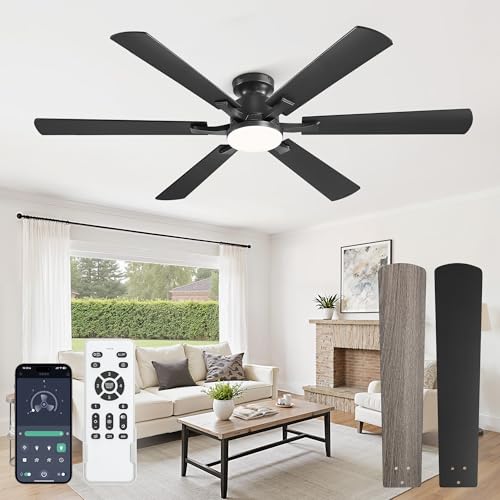 Fanbulous 60 Inch Ceiling Fan with Lights APP & Remote Control Flush Mount Low Profile Black Ceiling Fan 3000-6000K Dimmable LED Quiet Reversible Motor 6 Blades 6 Speeds for Bedroom Living Room