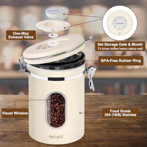 FACIACC Airtight Coffee Canister - 1800ML Stainless Steel Storage Container with Scoop & Date Tracker for Coffee, Tea, Sugar, and Nuts - Image 2