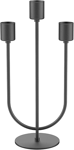 smtyle Candelabros de metal para chimenea, portavelas negros para velas cónicas, centro de mesa, juego de 3 con hierro fundido