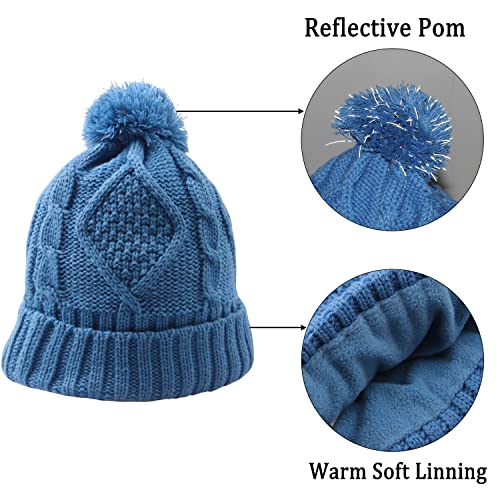 Agool Scarf Hat Gloves Set Women - Pom Beanie Warm Thick Cable Knit Touch Screen Gloves Long Scarf 3Pcs Cold Winter Gift Set(Blue) #TOP3
