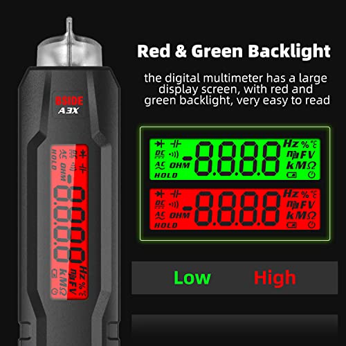 Bside Digital Multimeter Pen-Type 3-Results Display Pocket Smart Voltmeter Capacitance Diode Ohm Hz Continuity V-Alert Voltage Tester With Back Probe Pins For Electronic Maintenance(A3X) #TOP2