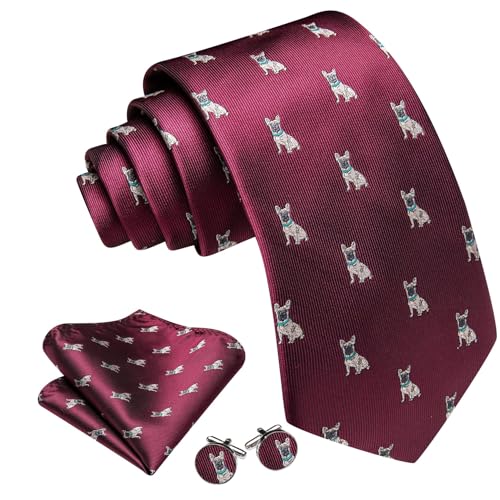 Image of Barry.Wang Man Tie Sets Skull Ties Animal Extra Long Necktie Silk Woven Handkerchief Cufflinks Festival Party Gift