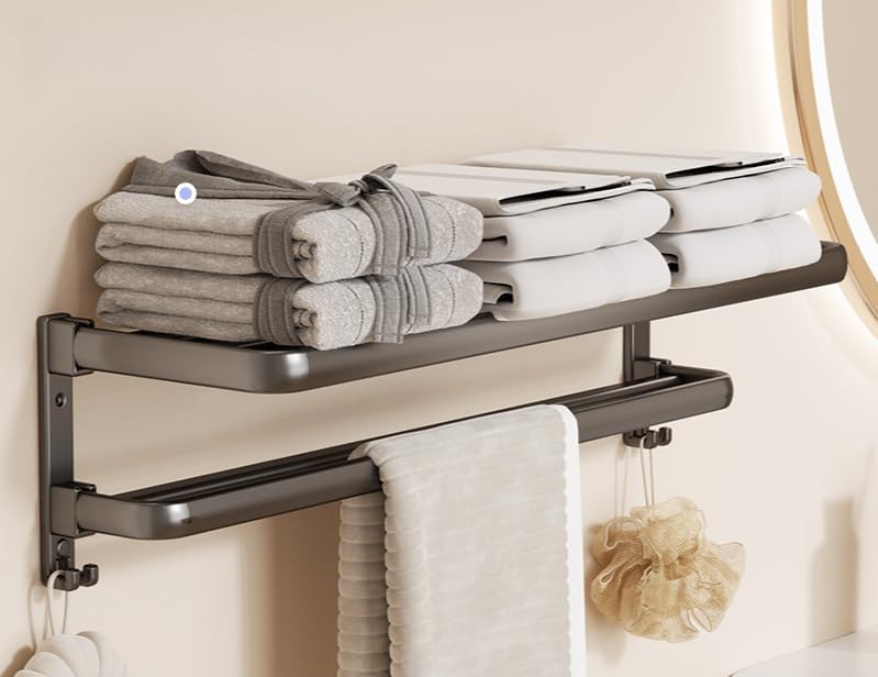 Toallero de baño de 24 pulgadas montado en la pared, toallero de baño (adhesivo o perforación), toallero plegable, toallero para pared de baño,