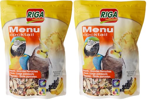 Riga - Menu Cocktail - Friandise Grandes Perruches et Perroquets - Mélange de Graines, Riche en Fruits - Source de Vitamines - Alimentation Énergétique et...