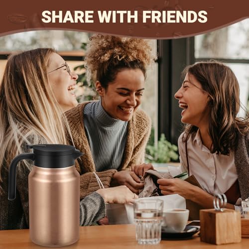 Image of Insulated Coffee Carafe, 51 oz, Keeps Hot for 12H, Copper | Thermal Carafe, One-Hand Pour, Leakproof Lid, Anti-Slip Base for Personal Use