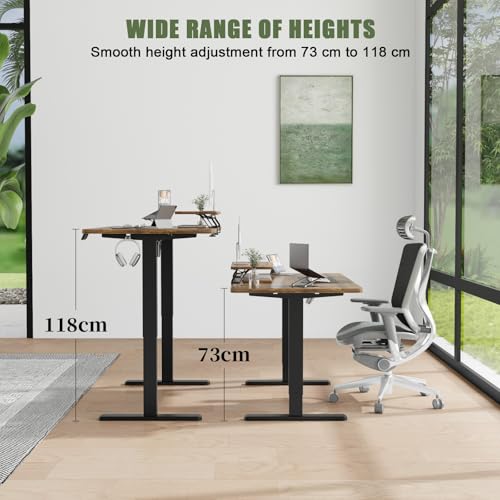 Devoko 160×70cm Elektrisch Höhenverstellbarer Schreibtisch mit Monitorständer, Computer-Schreibtisch, mit 2 Höhen-Speicherfunktionen, Vintagebraun